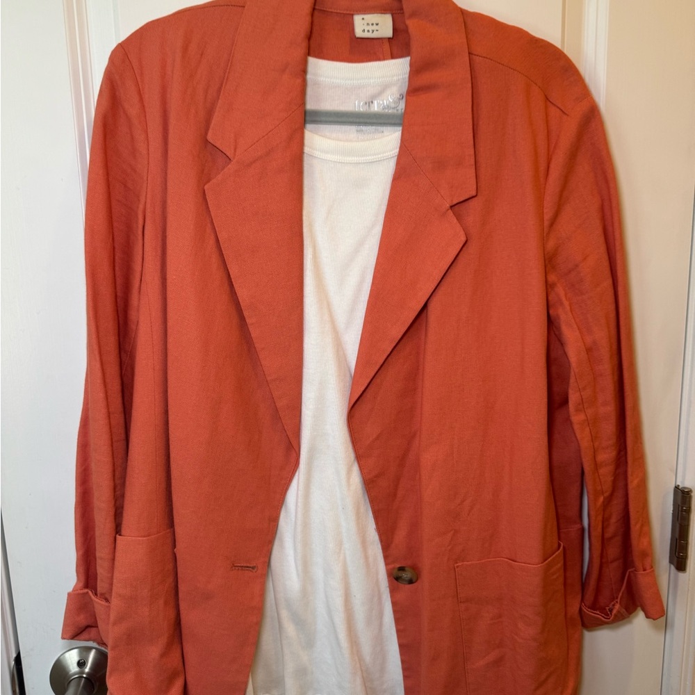 A New Day Coral Blazer with Cream Shirt
